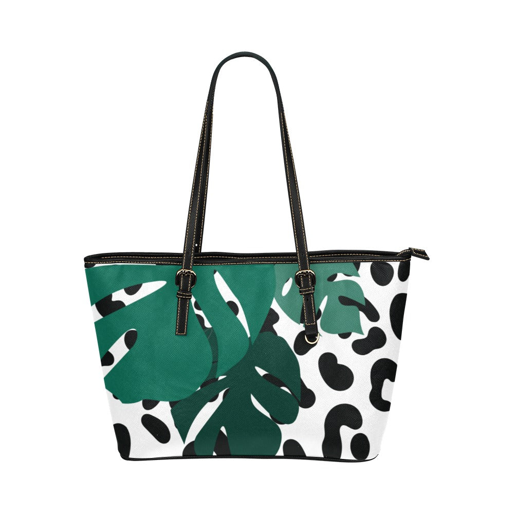 monstera bags Black Cheetah Monstera Leather Tote Bag – plantblk
